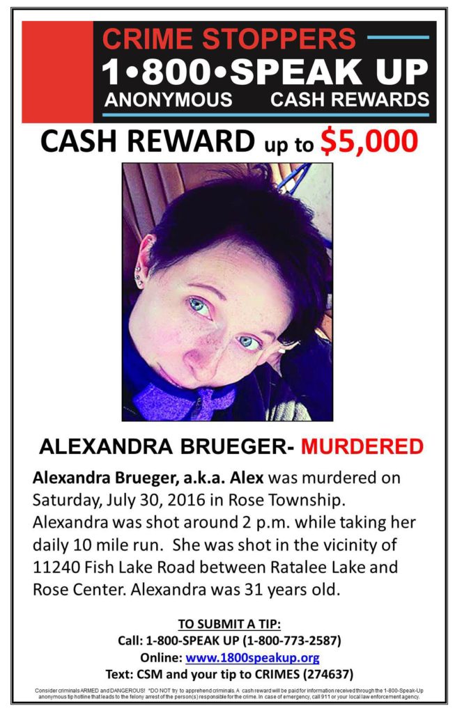 Alexandra Brueger unsolved murder Rose Township Michigan
