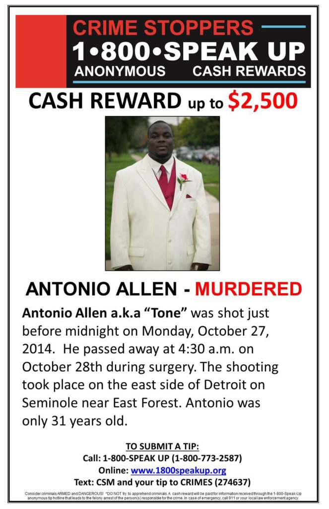 Antonio Allen Crime Stoppers 2014 Homicide Detroit