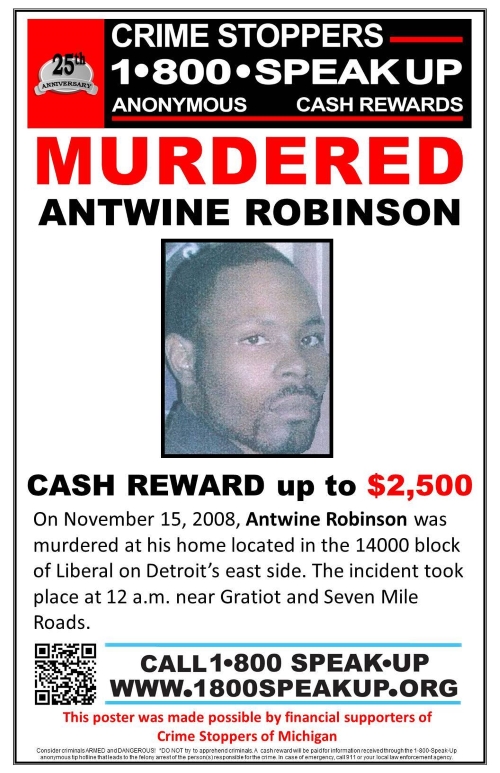 Antwine Robinsin unsolved murder Detroit 2008