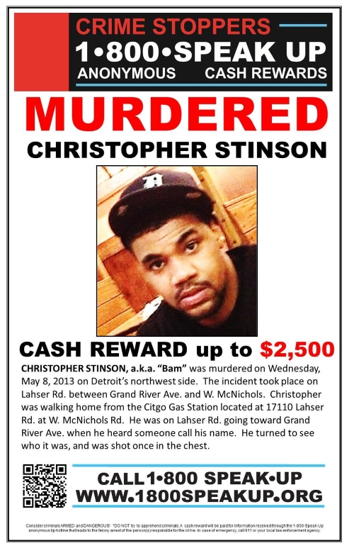 Christopher Stinson unsolved murder 2013 Detroit