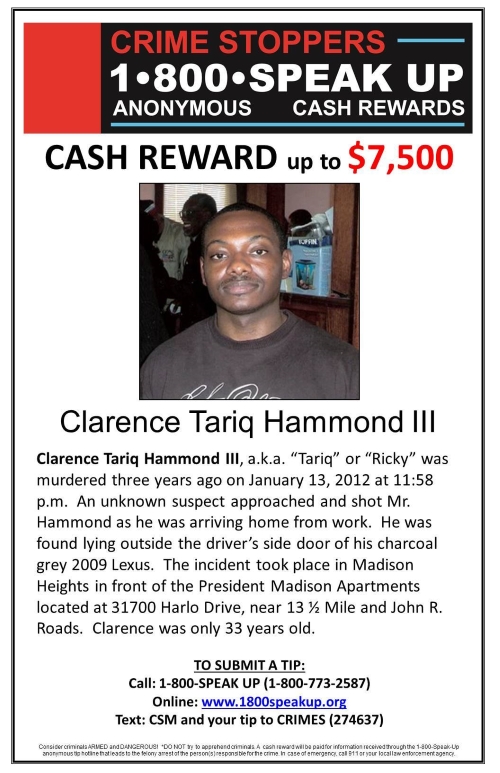 Clarence Tariq Hammond III unsolved homicide Madison Heights