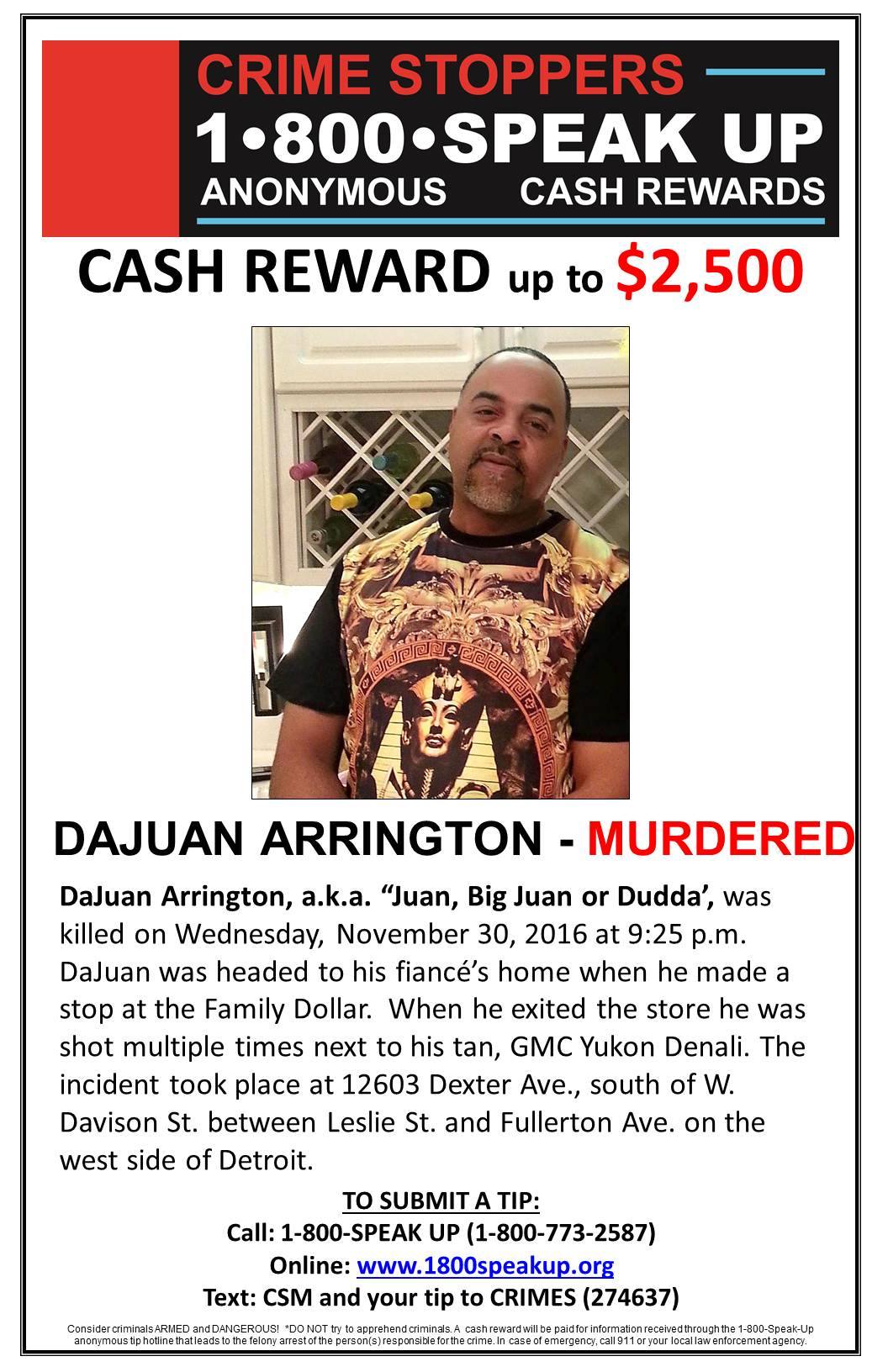 Dajuan Arrington unsolved murder 2016 Detroit