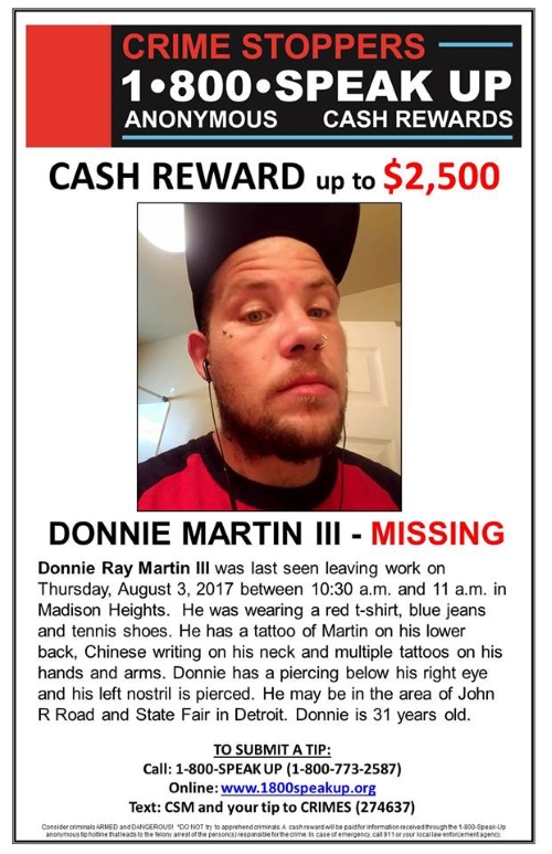 Donnie Martin III Missing Person 2017 Madison Heights