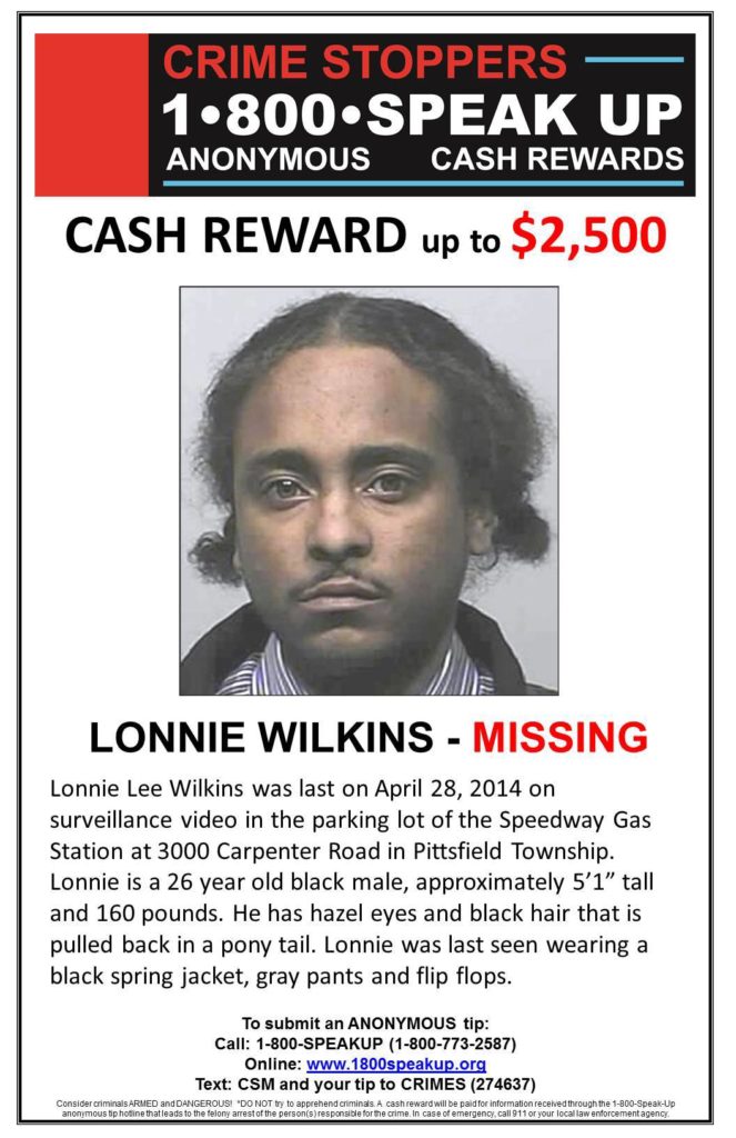 Lonnie Wilkins Missing Person 2014 Pittsfield Township Michigan