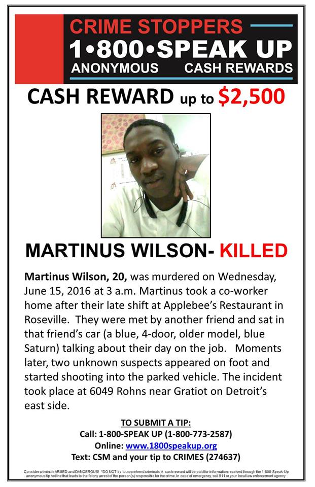 Martinus Wilson Homicide 2016 Detroit