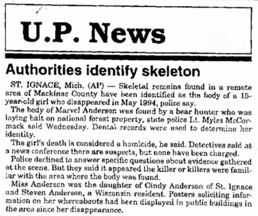 Marvel Anderson newspaper clipping