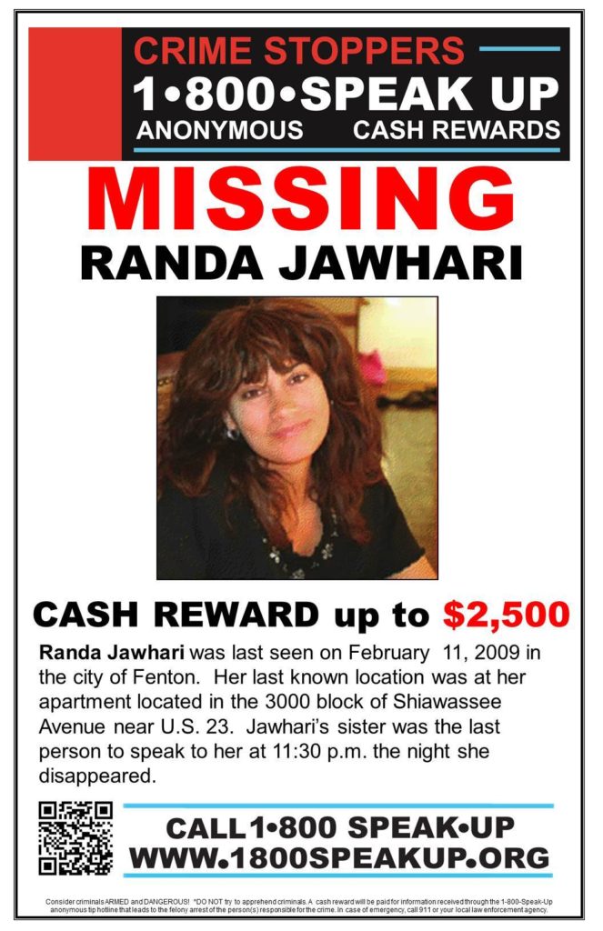 Randa Jawhari Missing person Michigan Fenton 2009