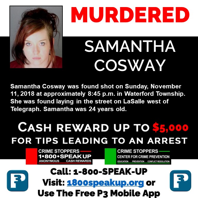 Samantha Cosway unsolved murder Waterford, Michigan